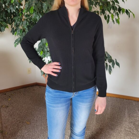 Gobi black full zip-up 100% cashmere cardigan, two-way zipper, medium, NWT